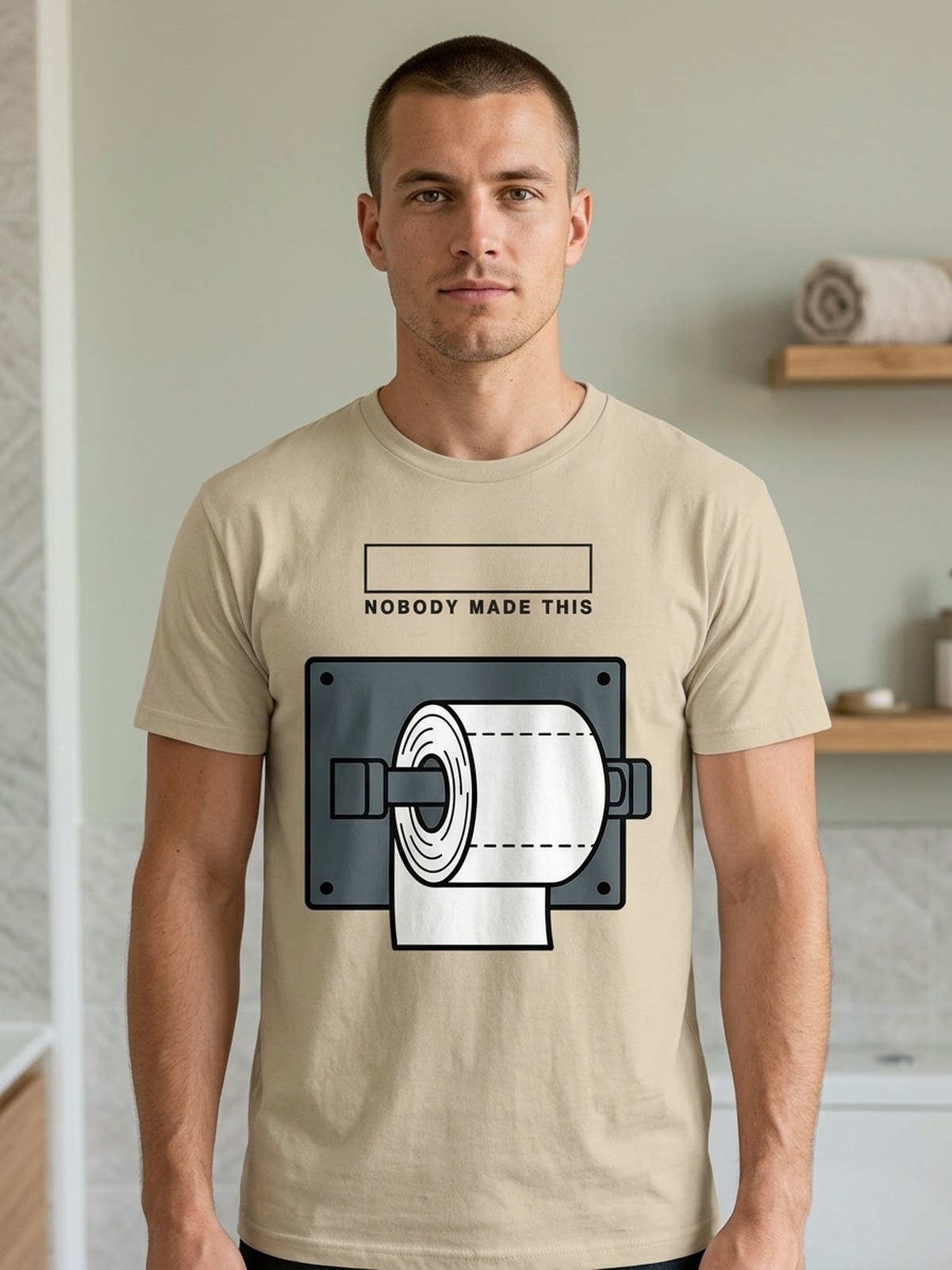 Item No. 0024. A shirt about Unsung Bathroom Essentials. Rev A.